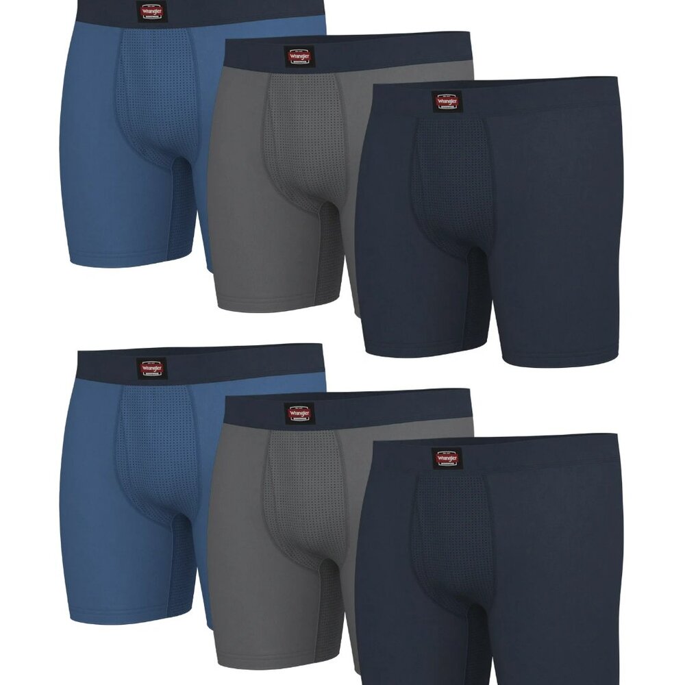 NWT Wrangler Workwear Men’s 6" Performance Boxer Briefs – 6-Pack Blue/Grey